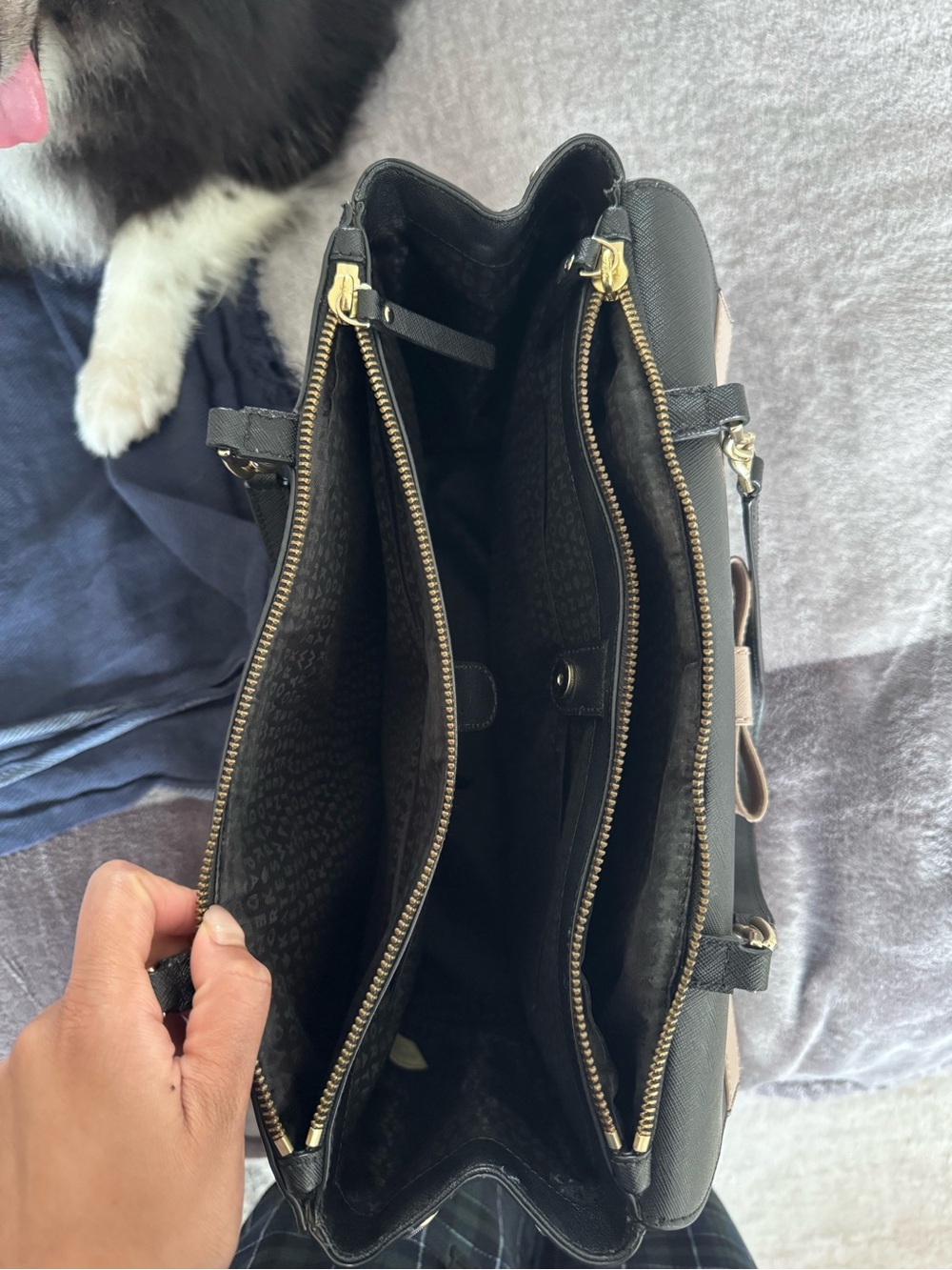Kate Spade Black with Blush Bow-Trim Satchel - Picture 3 of 8